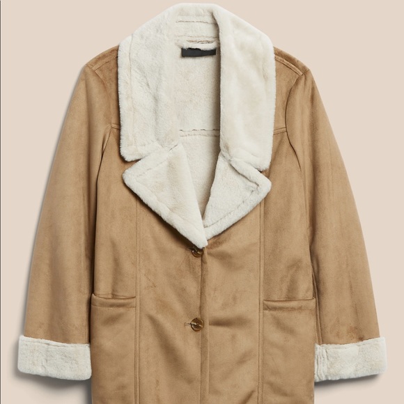 Banana Republic Factory Jackets \u0026 Coats | Vegan Shearling Lined Coat | Color: Cream/Tan | Size: Xs | Petiteblondie's Closet